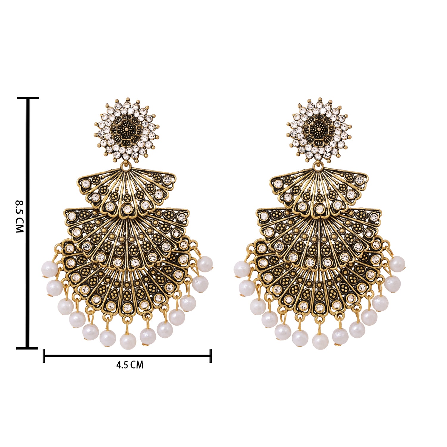Antique Fan Shaped Earrings with Pearls – Ethnic Wear