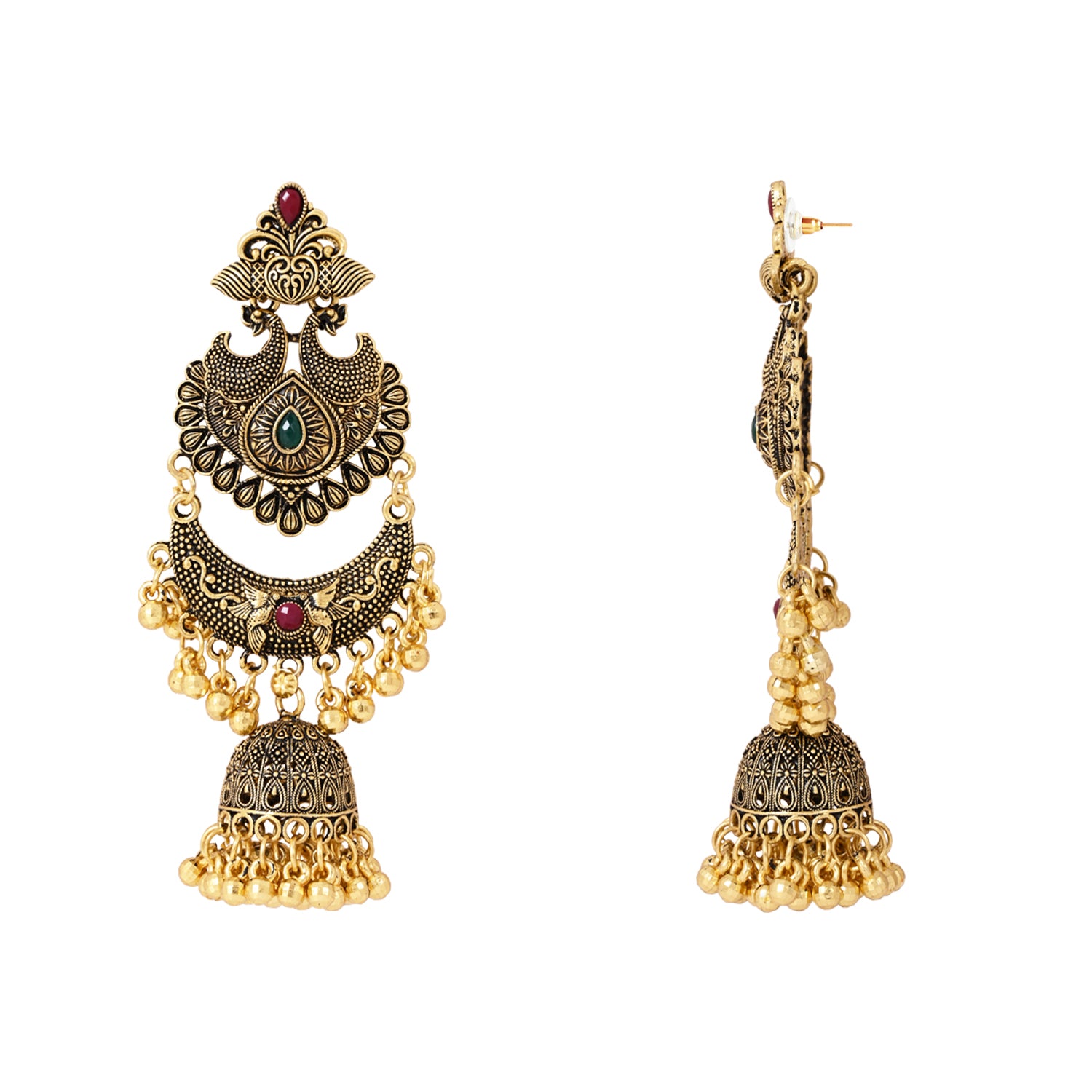 Layered Antique Gold Earrings – Ethnic Jhumka Style