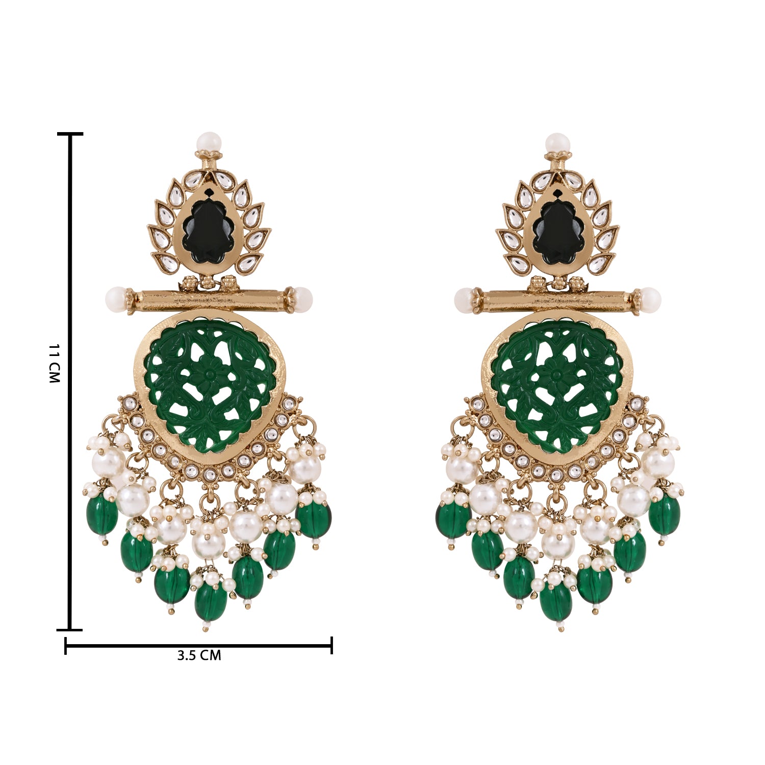 Kundan and Green Pearl Embellished Earrings - For Traditional Looks