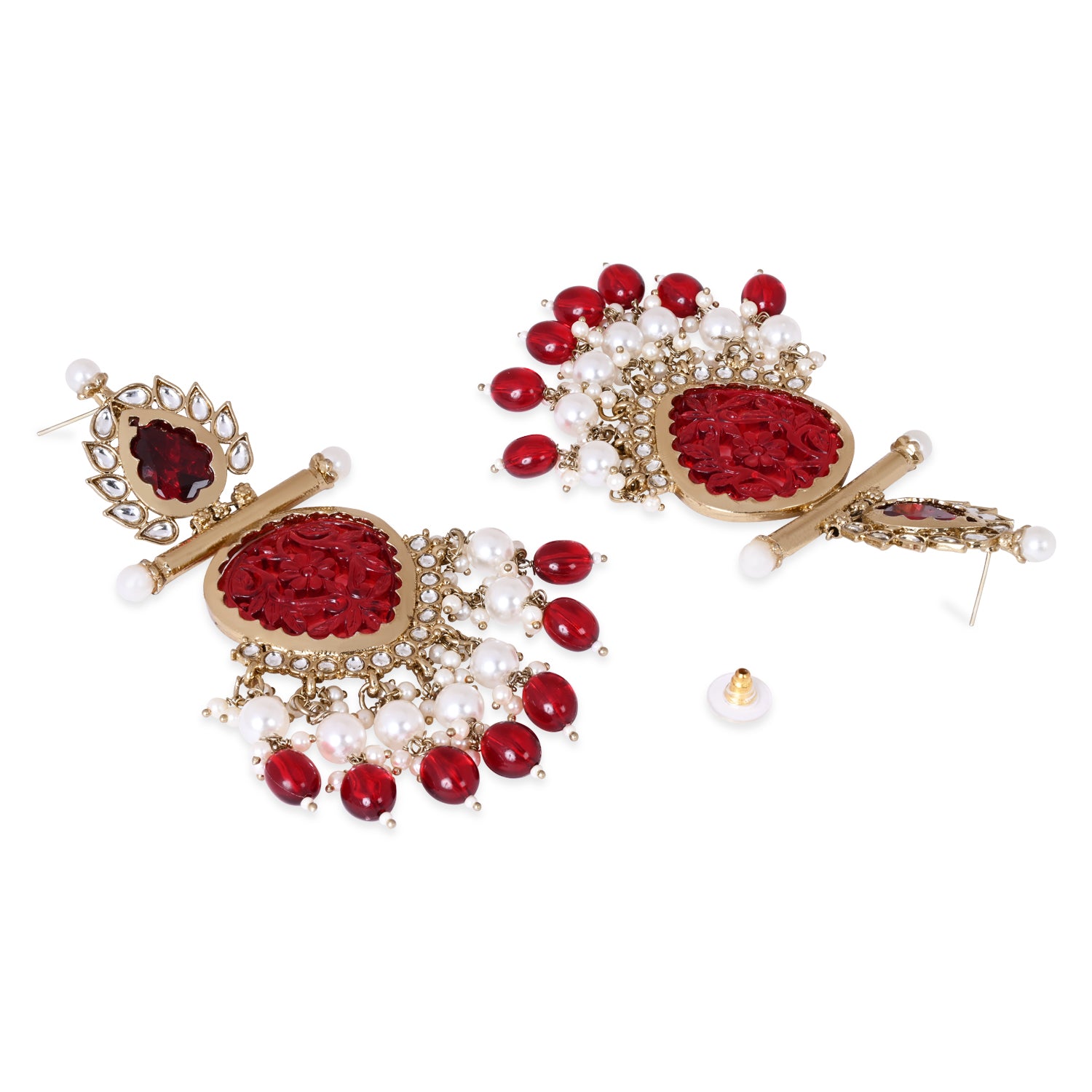Kundan and Maroon Pearl Embellished Earrings - For Traditional Looks