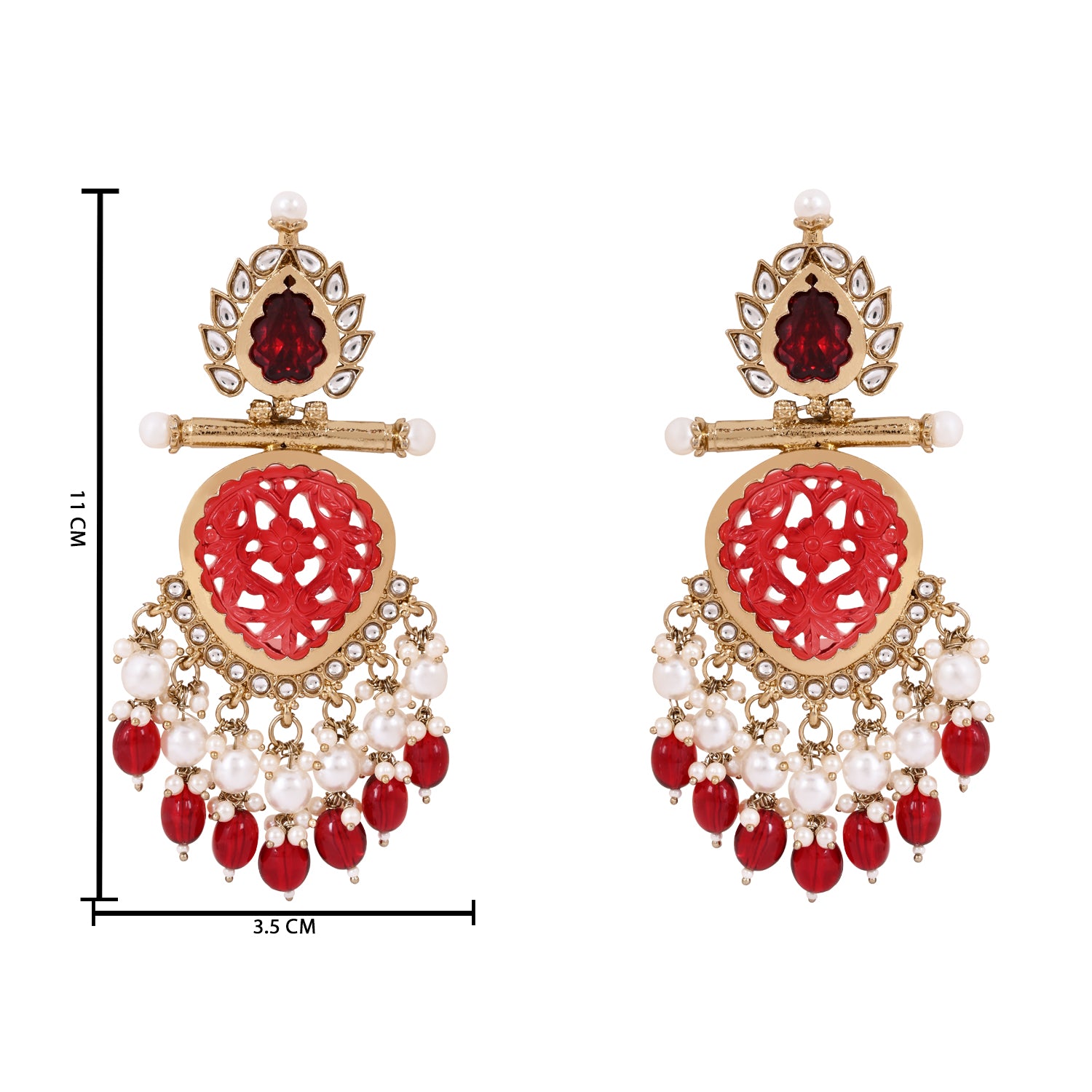 Kundan and Maroon Pearl Embellished Earrings - For Traditional Looks