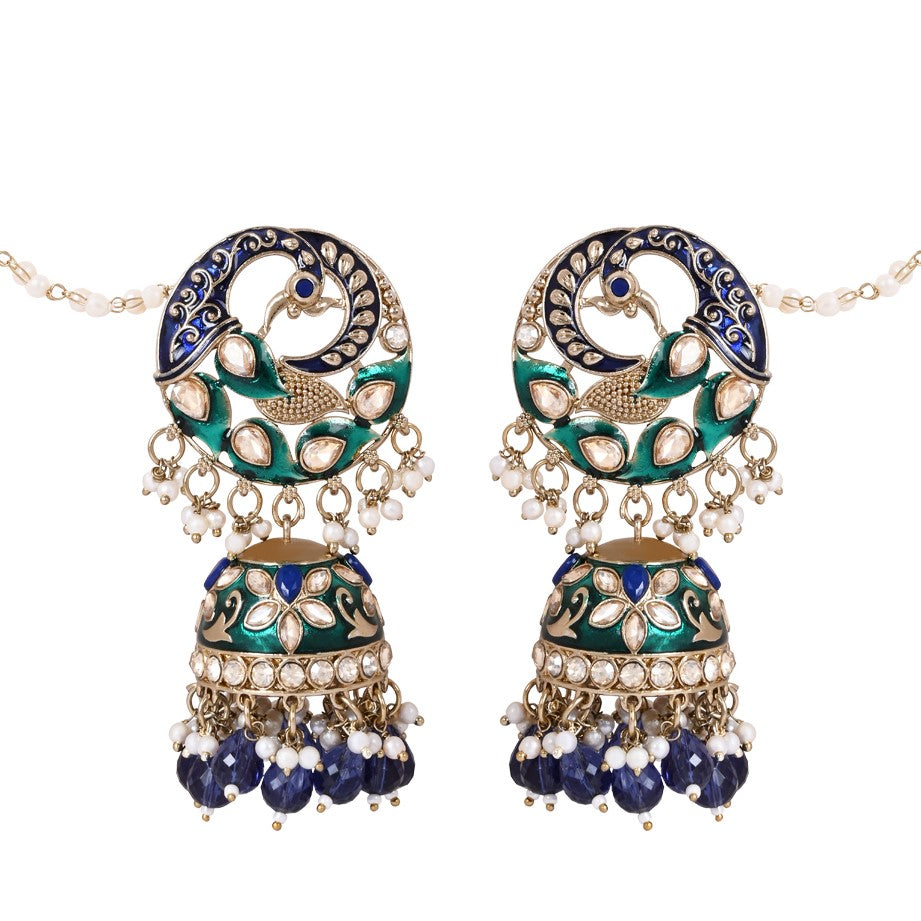 Enamel Peacock Shaped Earrings - Ethnic Look