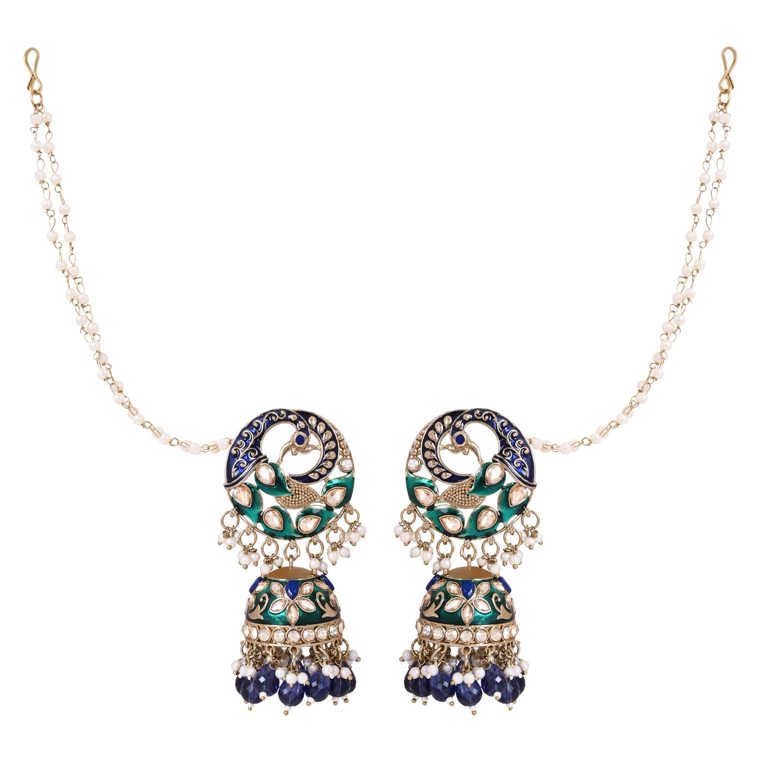Enamel Peacock Shaped Earrings - Ethnic Look