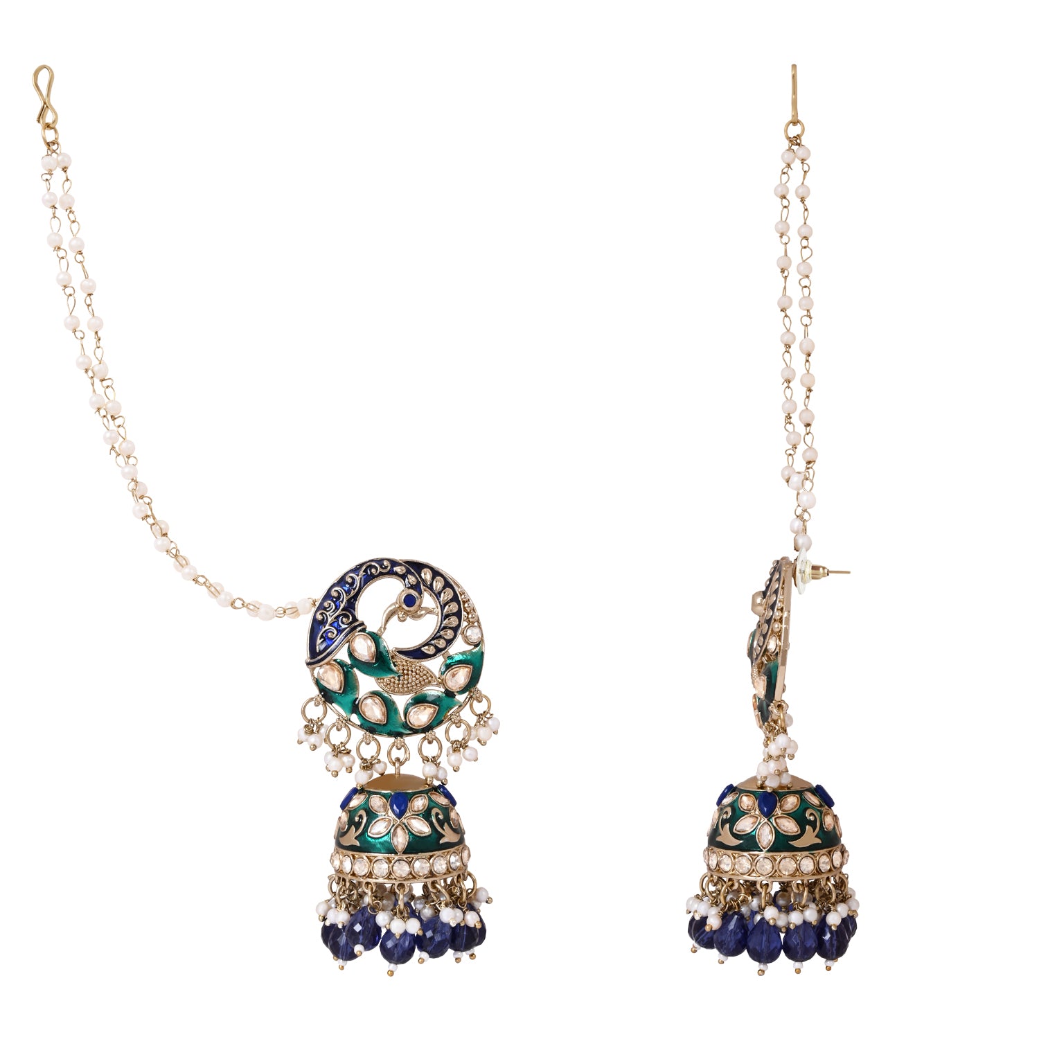 Enamel Peacock Shaped Earrings - Ethnic Look