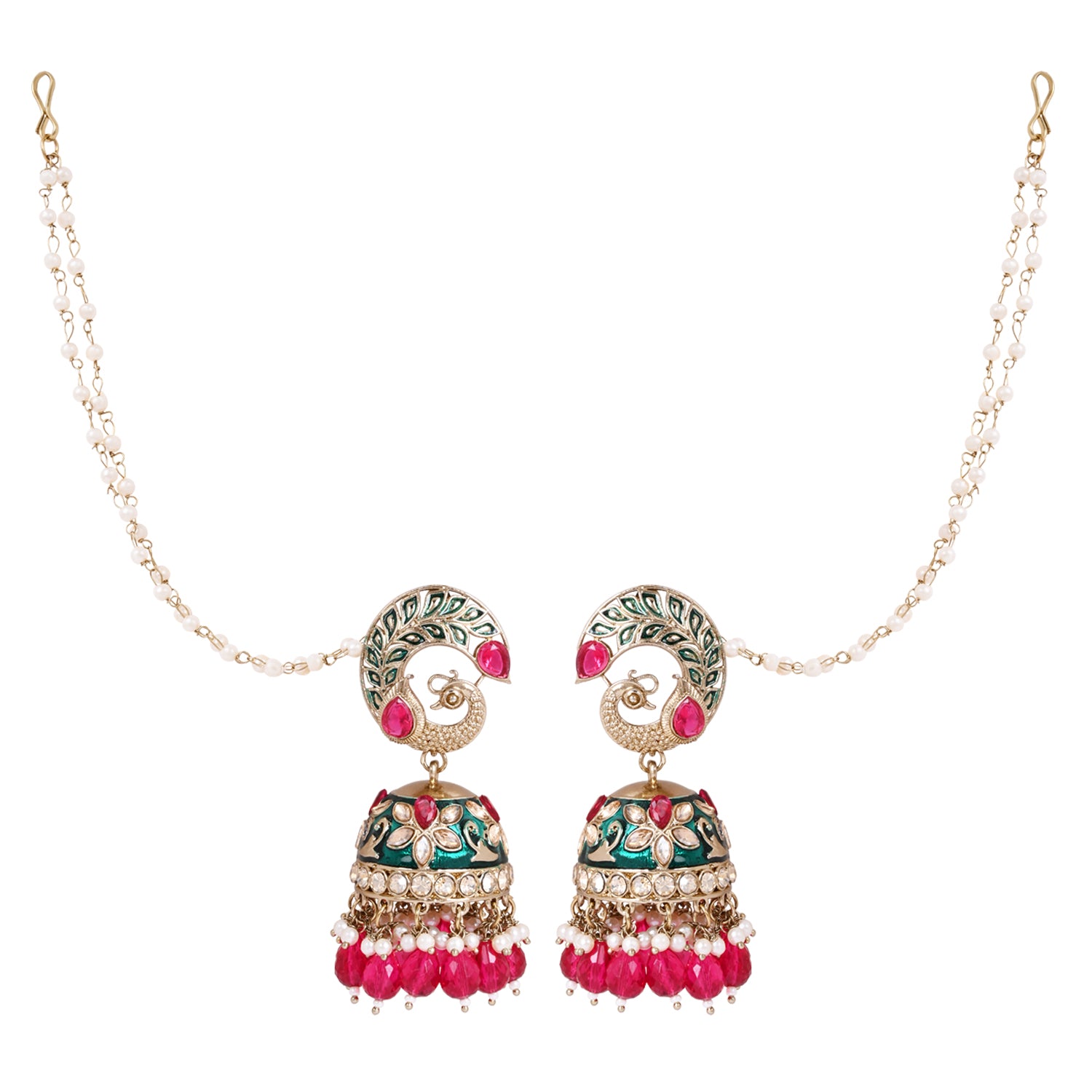 Traditional Peacock Shaped Earrings - Enamel Work Jhumkas