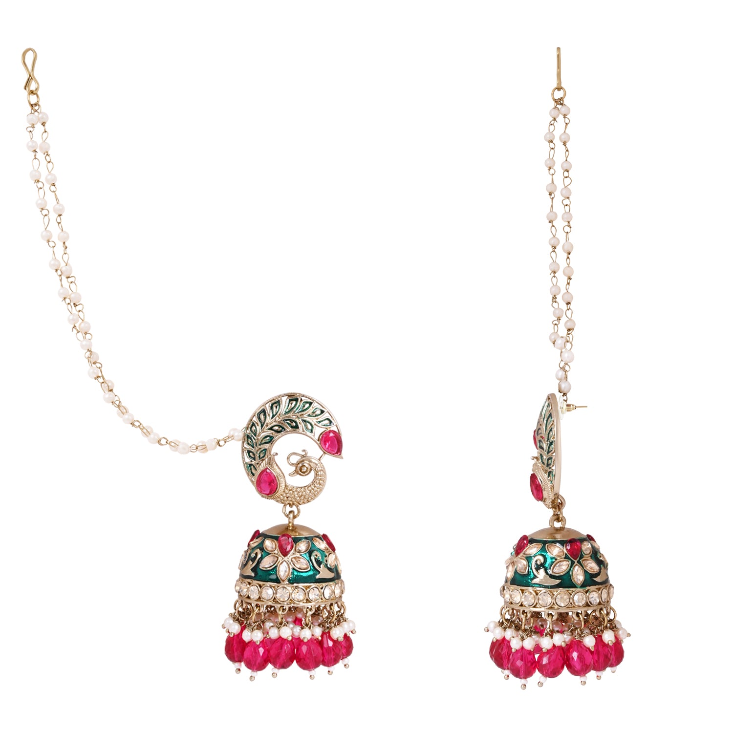 Traditional Peacock Shaped Earrings - Enamel Work Jhumkas