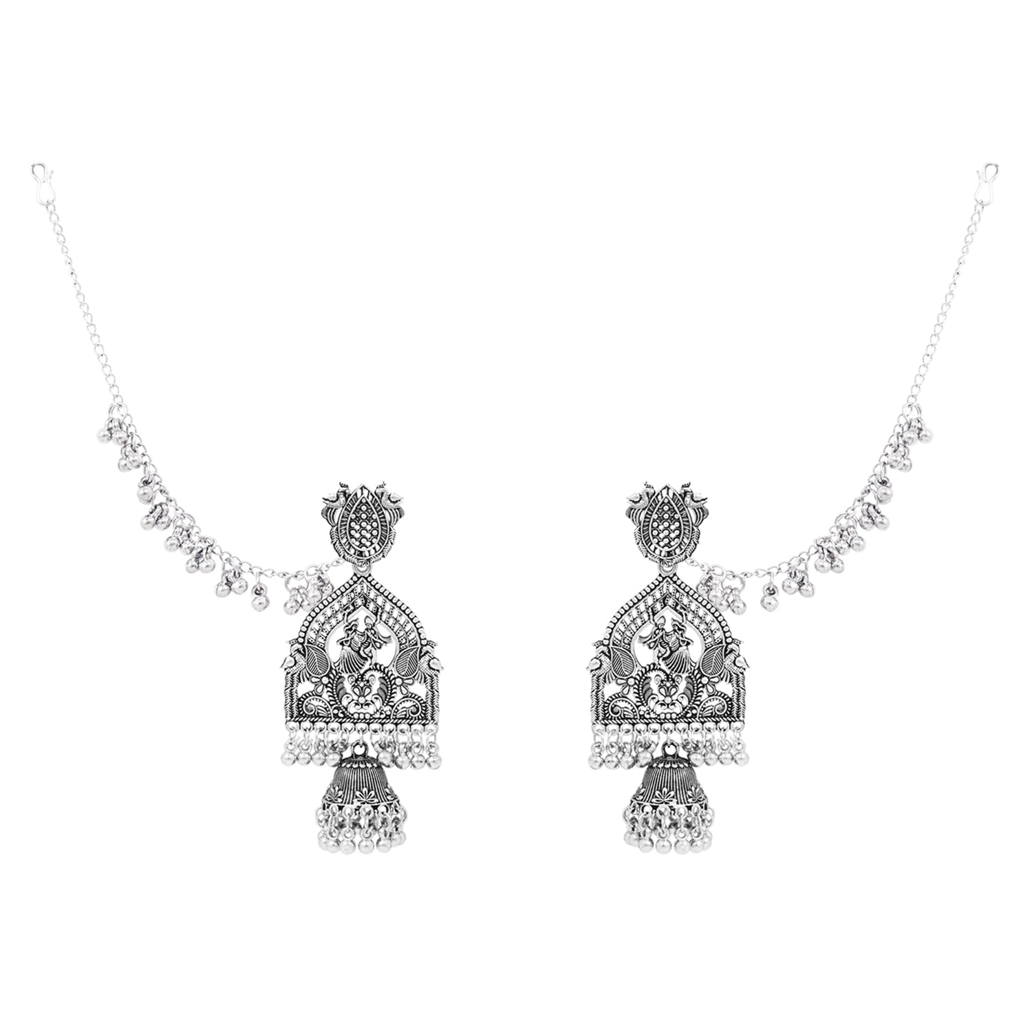 Noor-E-Mehfil – Floral Chain Oxidised Earrings