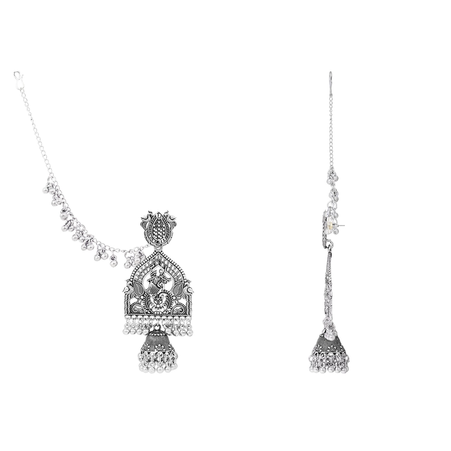 Noor-E-Mehfil – Floral Chain Oxidised Earrings