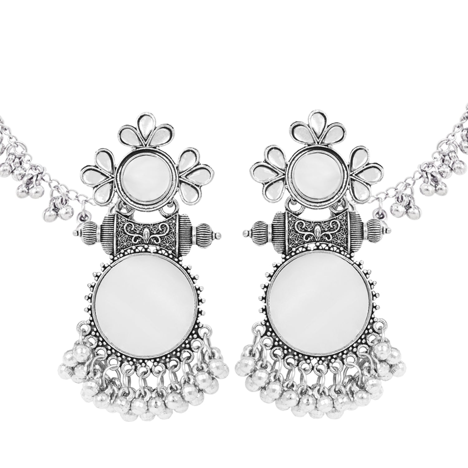Sunehri Saaz – Ethnic Jhumka Oxidised Mirror Earrings