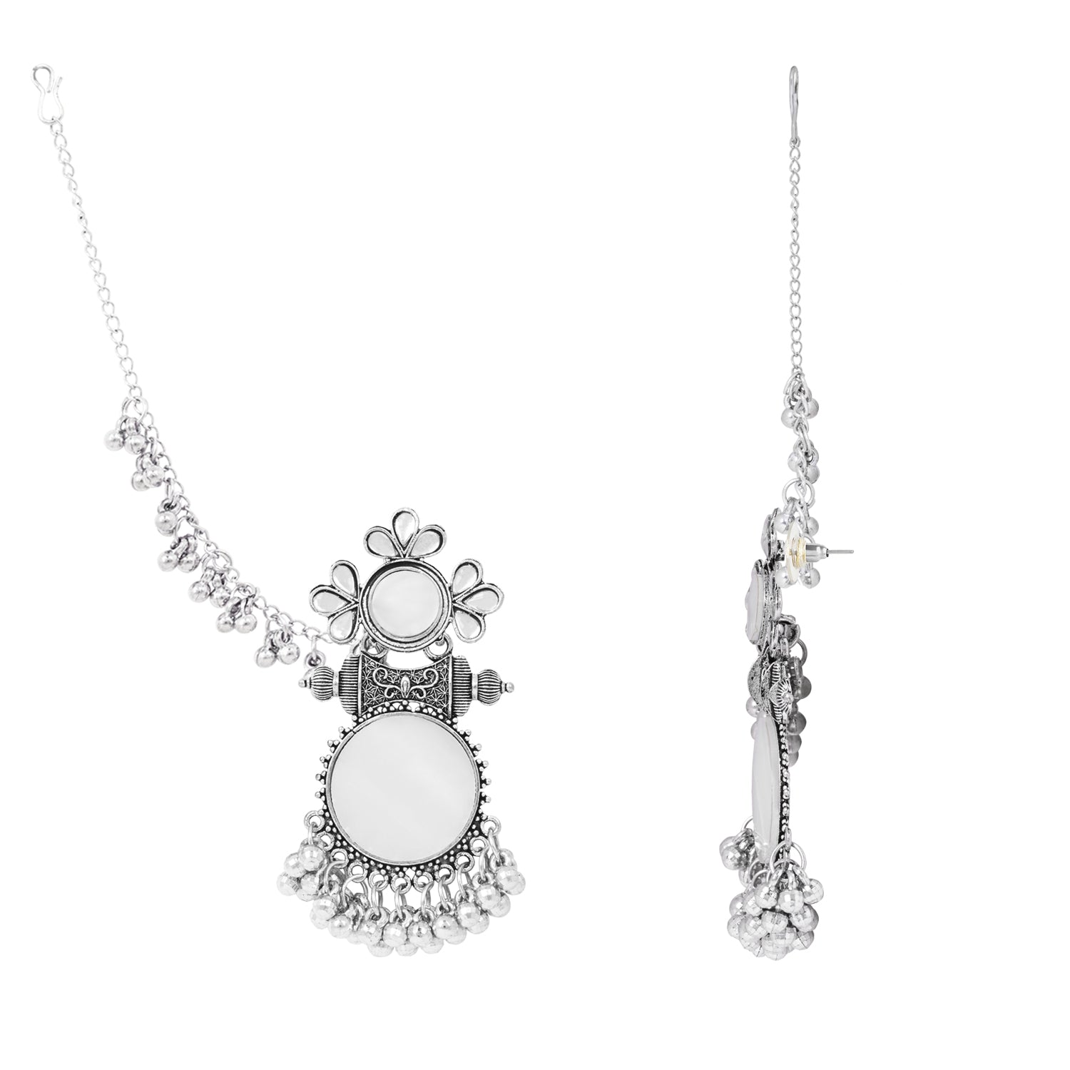 Sunehri Saaz – Ethnic Jhumka Oxidised Mirror Earrings