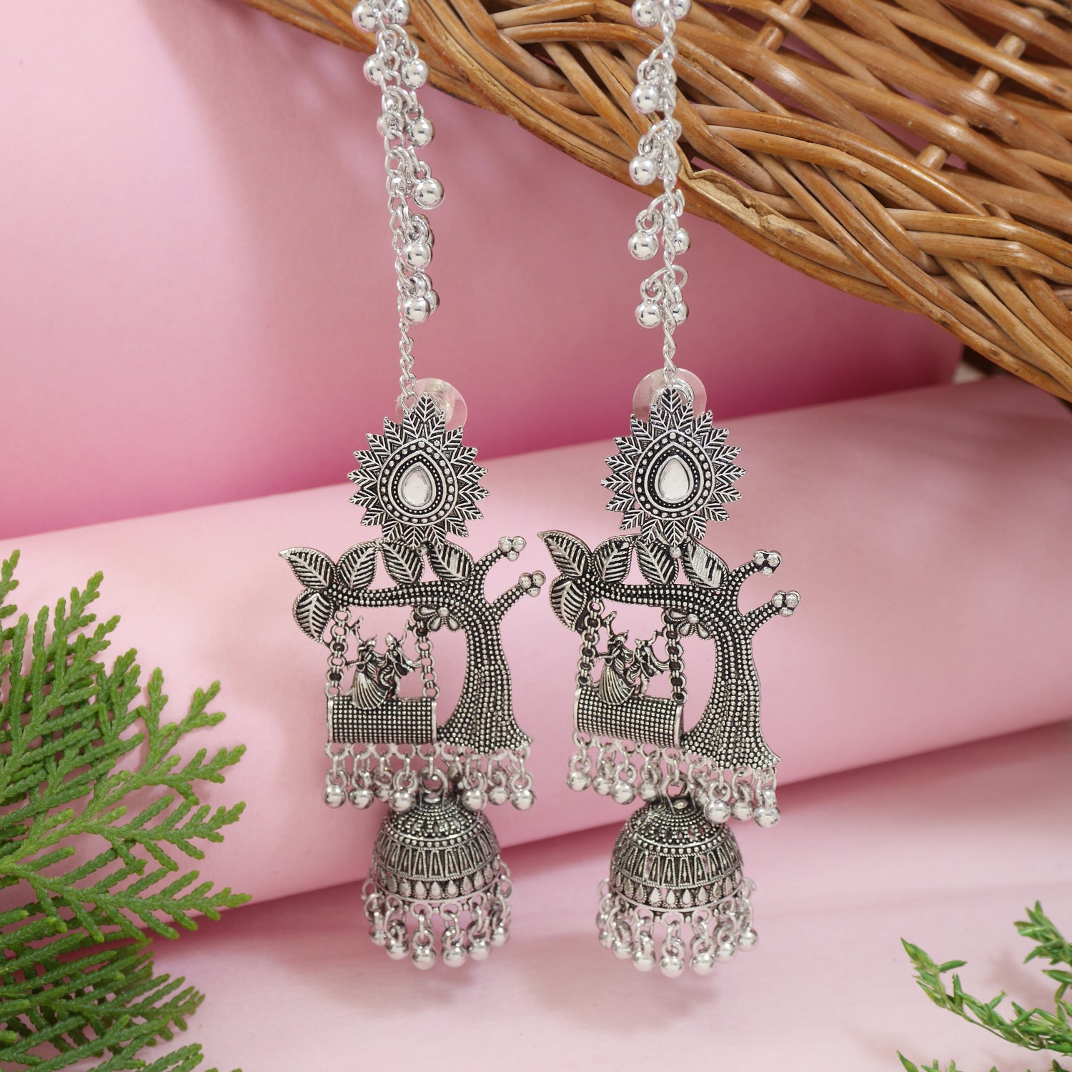 radha krishna swing boho navratri oxidised earrings