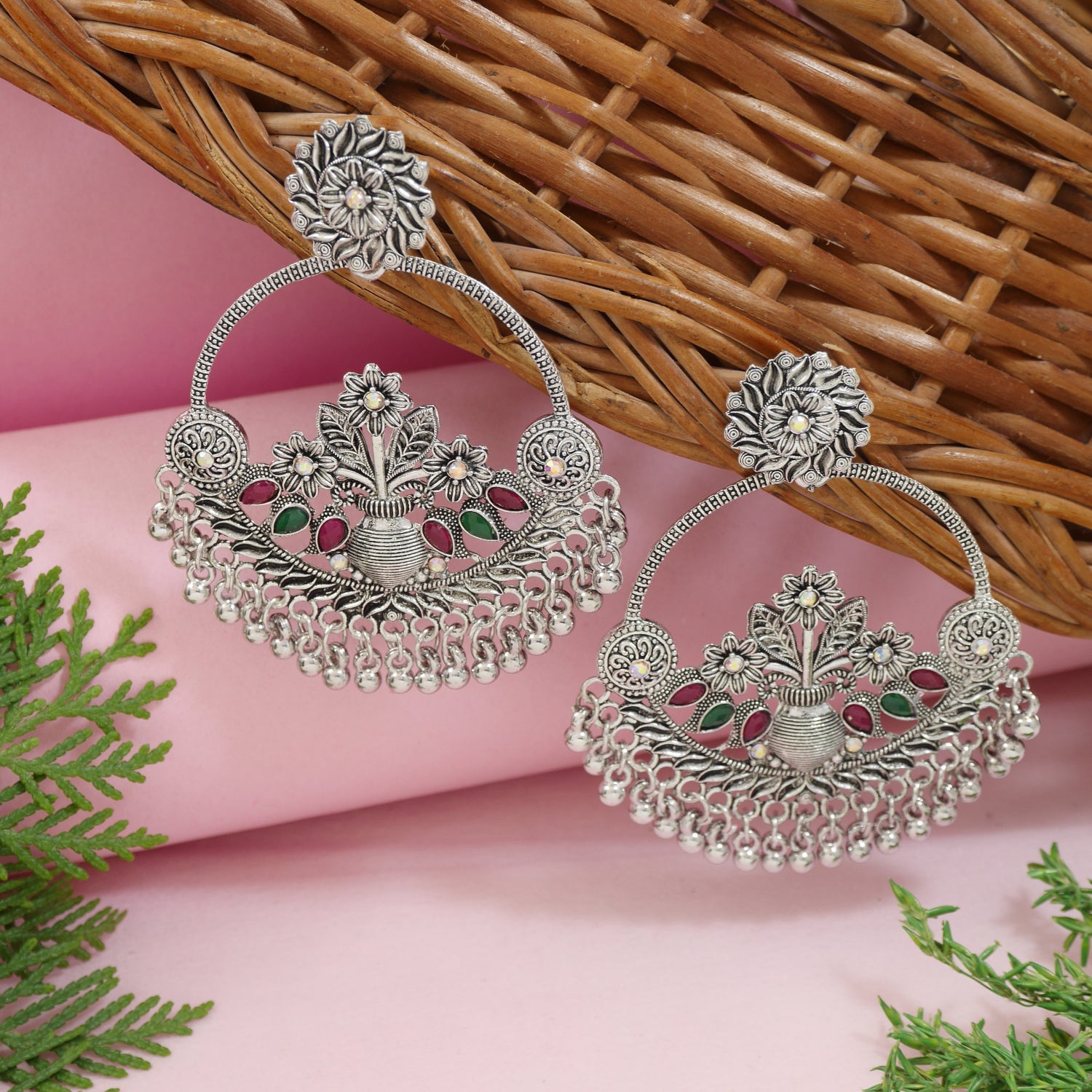 Phoolon Ka Jharokha – Oxidised Floral Earrings