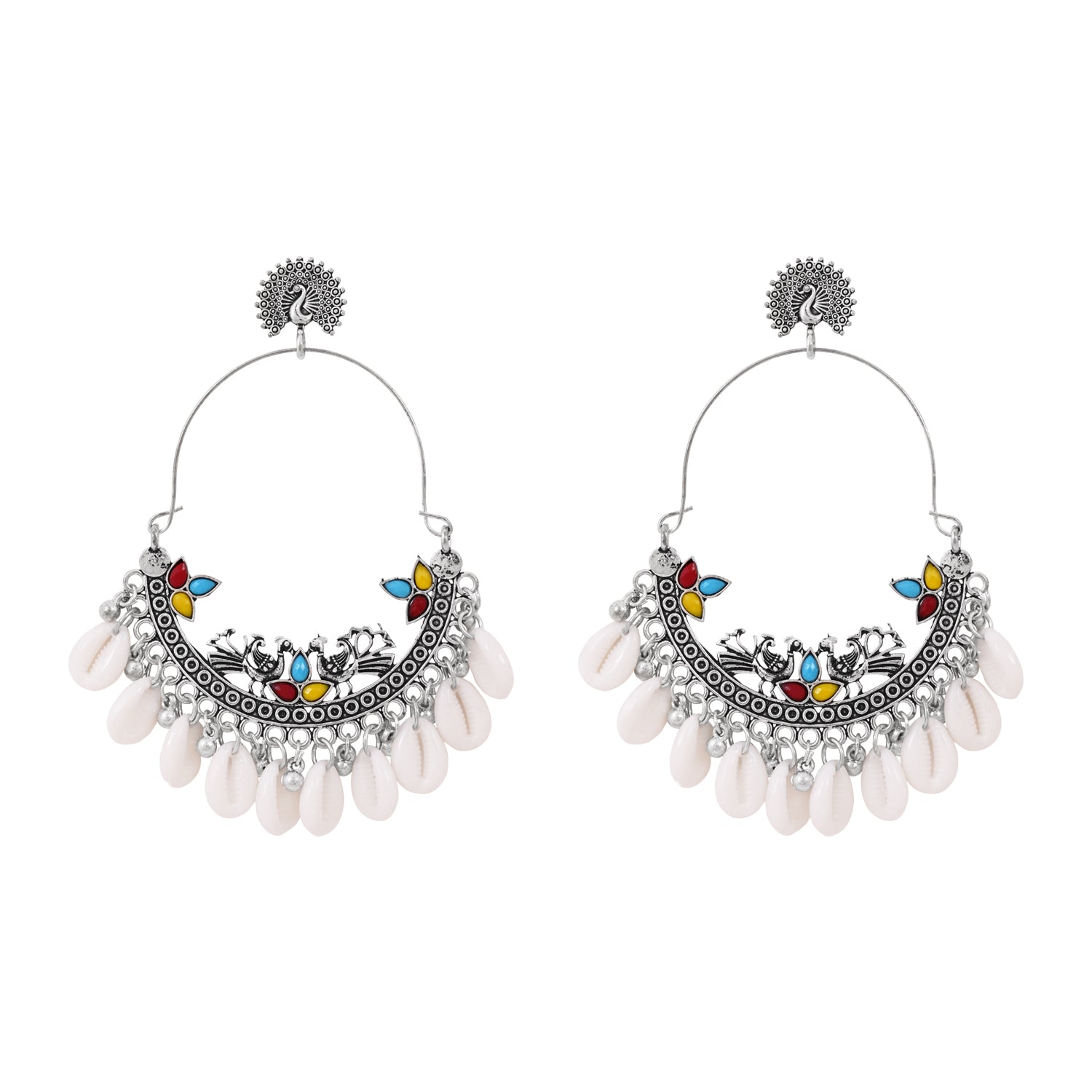 Morni Baag – Oxidised Hoop Earrings with Cowrie Shells