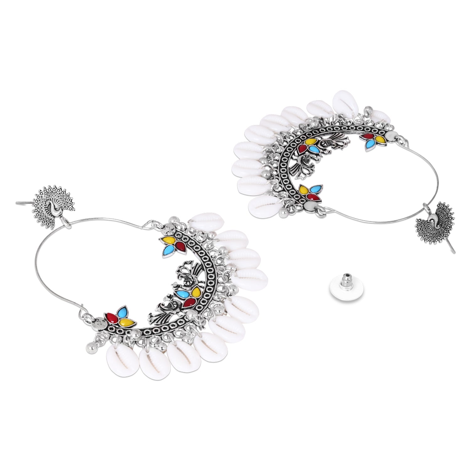 Morni Baag – Oxidised Hoop Earrings with Cowrie Shells