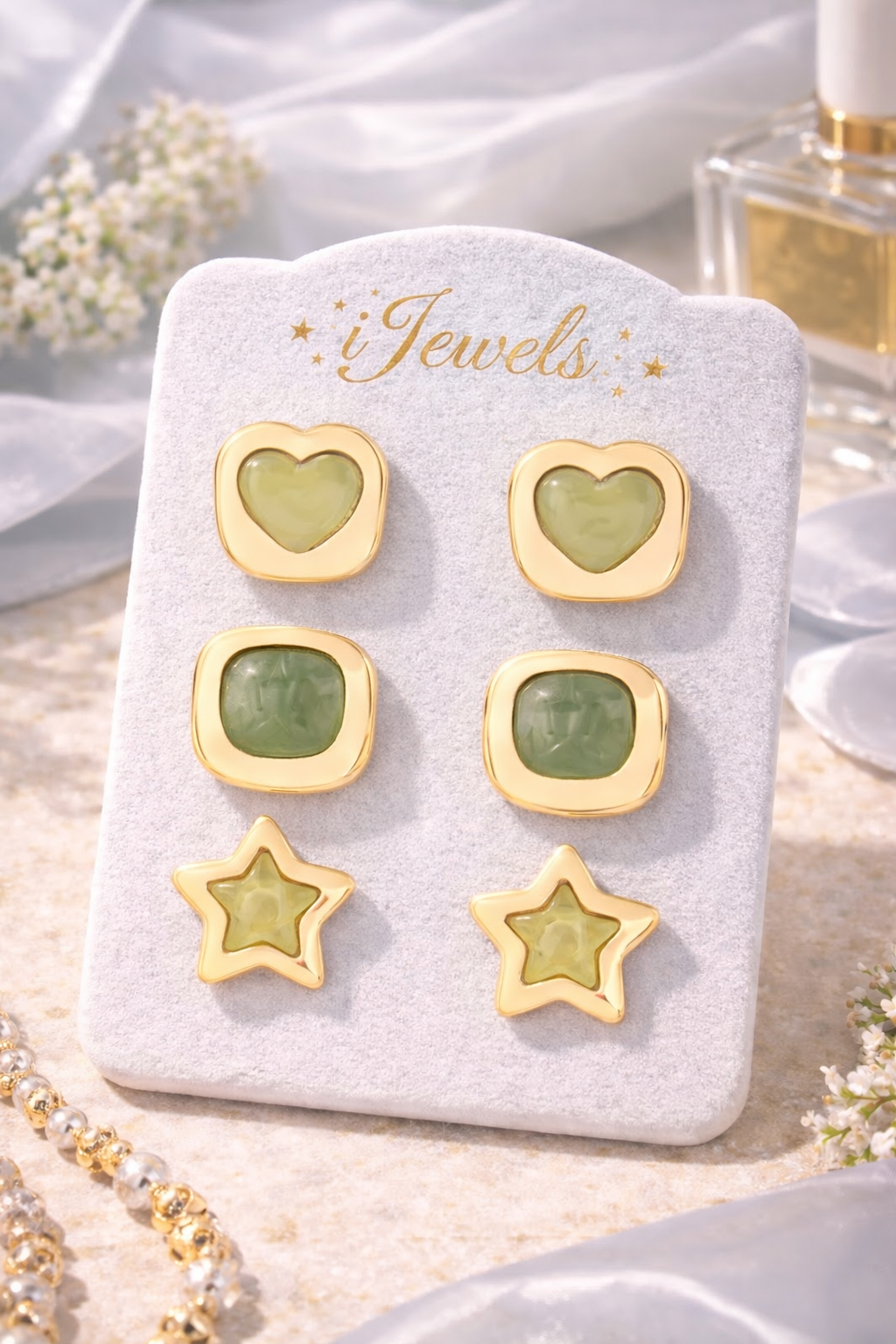 Mint Green – Set of 3 Quirky Enamel Stud Earrings