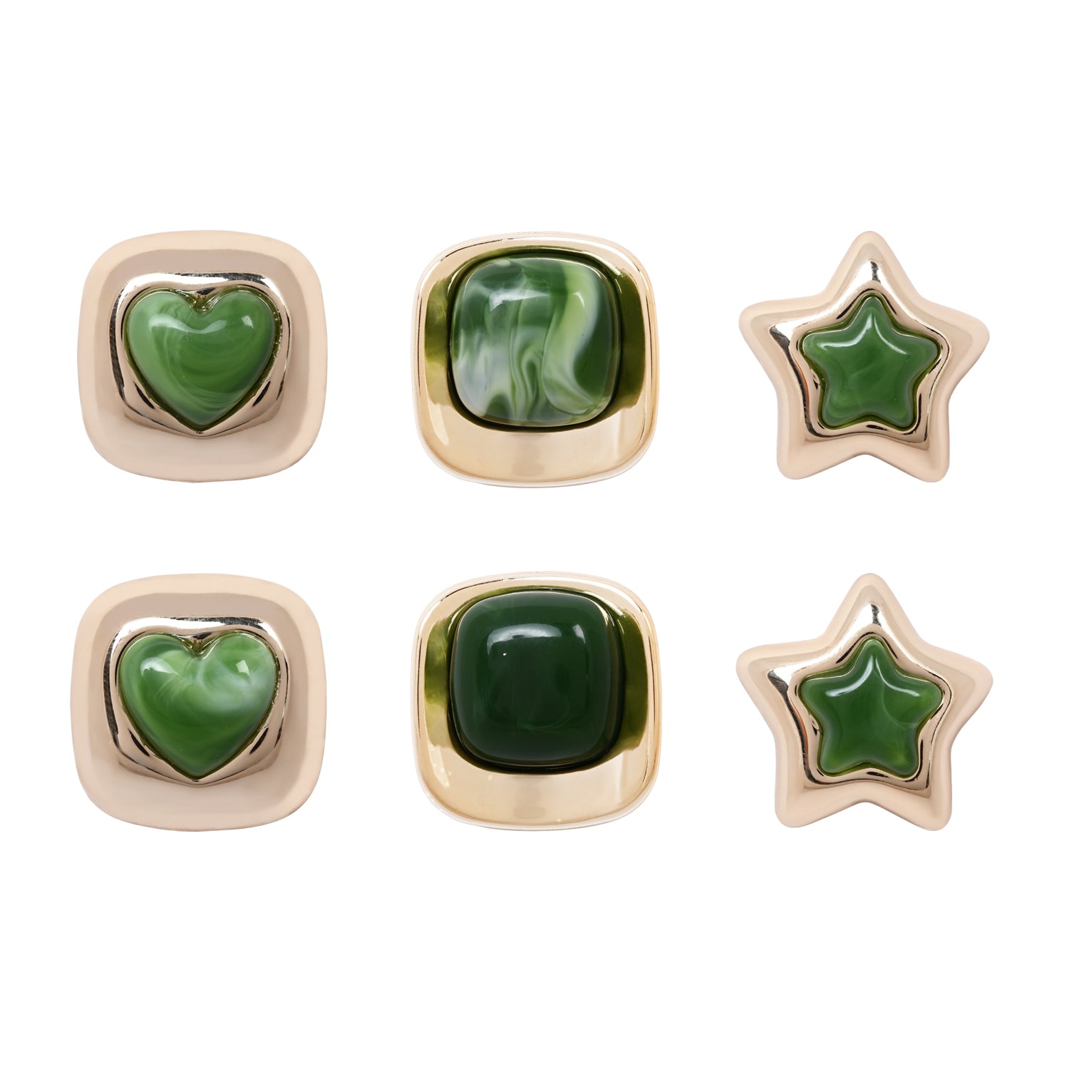 Green Pop – Set of 3 Quirky Enamel Stud Earrings