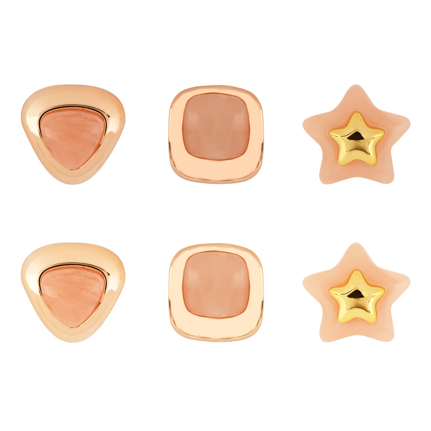 Peach Glow – Set of 3 Quirky Enamel Stud Earrings