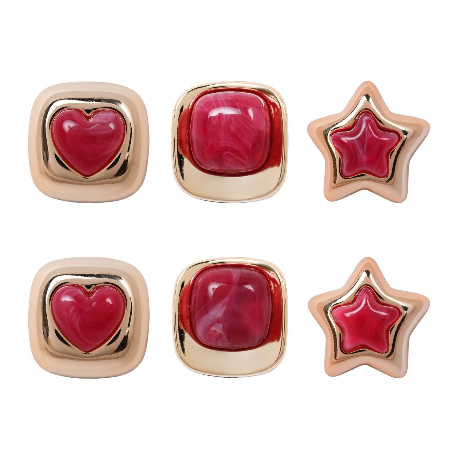 Berry Blush – Set of 3 Quirky Red Enamel Stud Earrings
