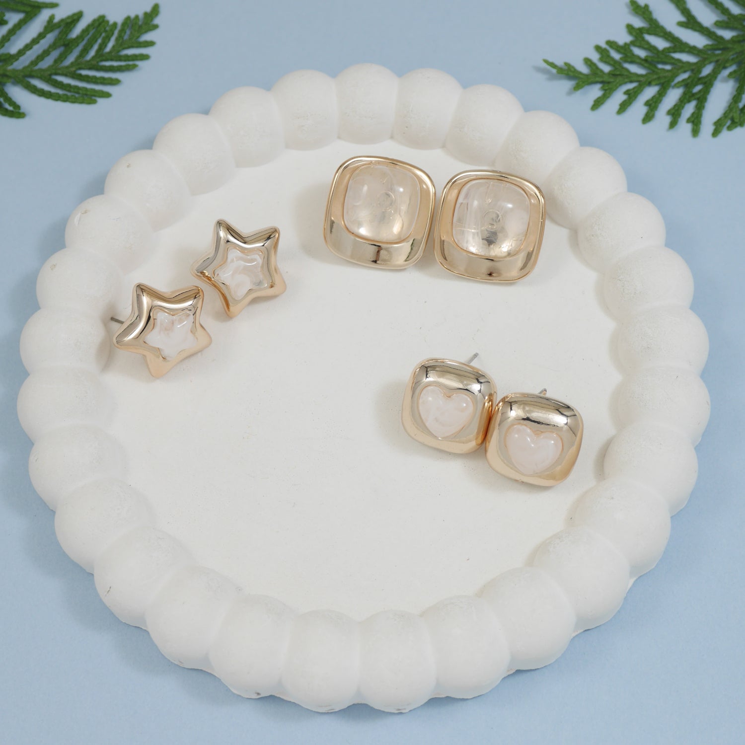 Frost Glaze – Set of 3 Quirky White Enamel Stud Earrings