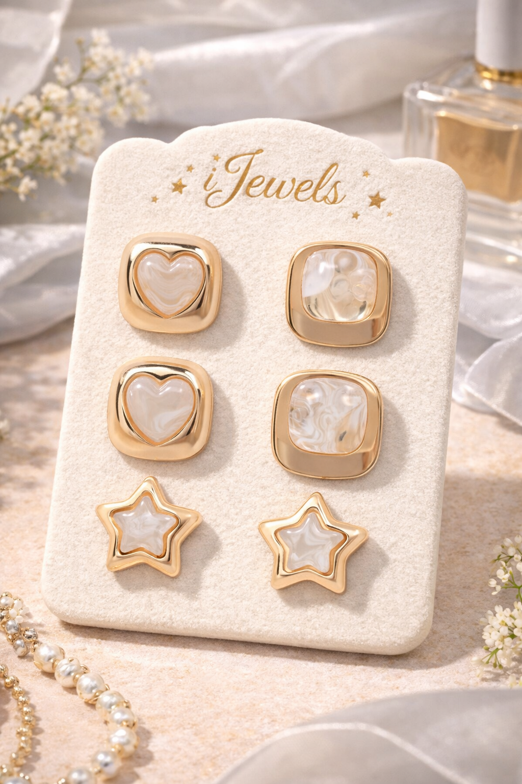 Frost Glaze – Set of 3 Quirky White Enamel Stud Earrings