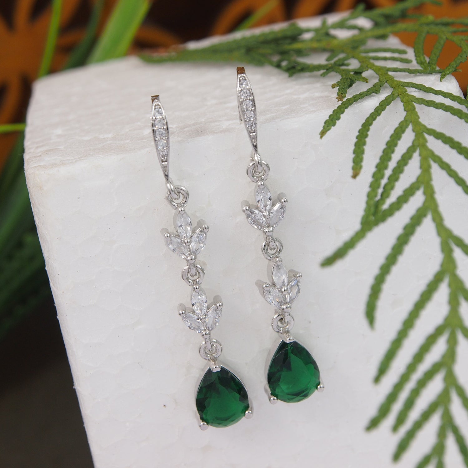 Ayira - Silver Green Earrings