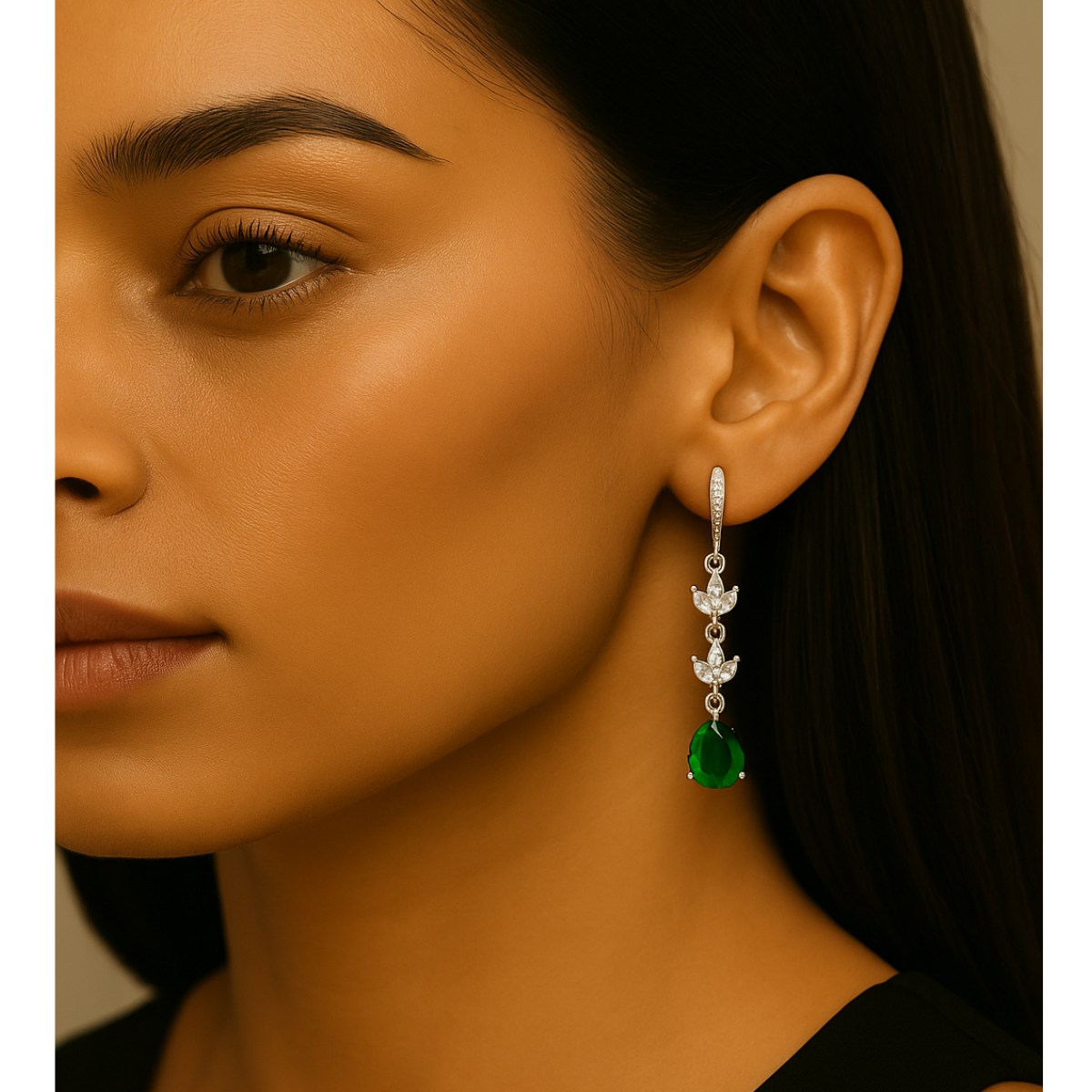 Ayira - Silver Green Earrings