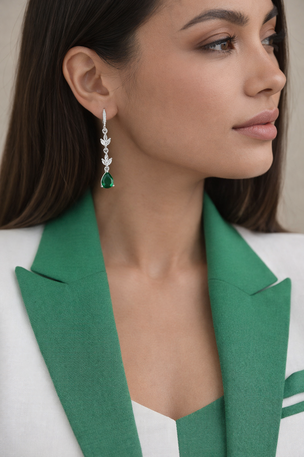 Ayira - Silver Green Earrings