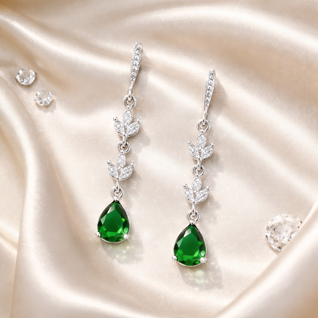 Ayira - Silver Green Earrings