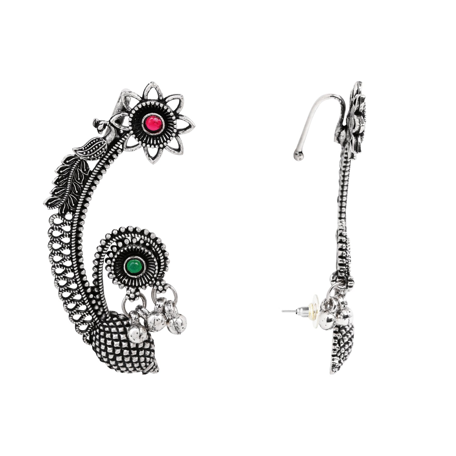 Oxidised Floral Motif Ear Cuffs with Detailing for Women – Navratri Collection