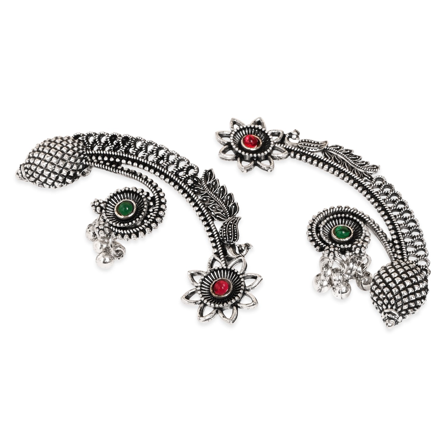 Oxidised Floral Motif Ear Cuffs with Detailing for Women – Navratri Collection