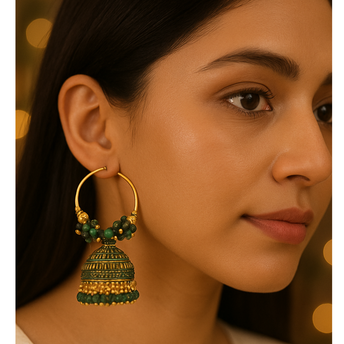 Traditional Hoop Jhumka Earrings with Beaded Detailing
