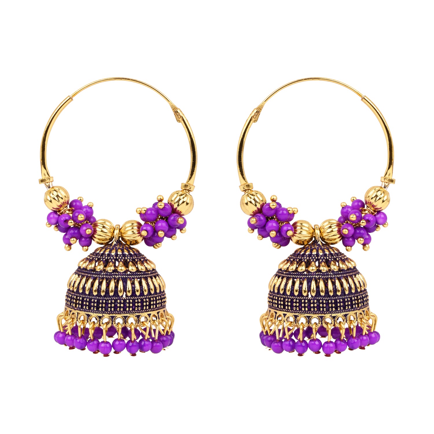 Traditional Hoop Jhumka Earrings with Purple Beads