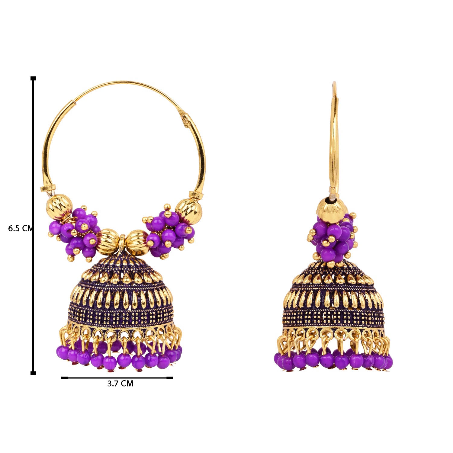 Traditional Hoop Jhumka Earrings with Purple Beads