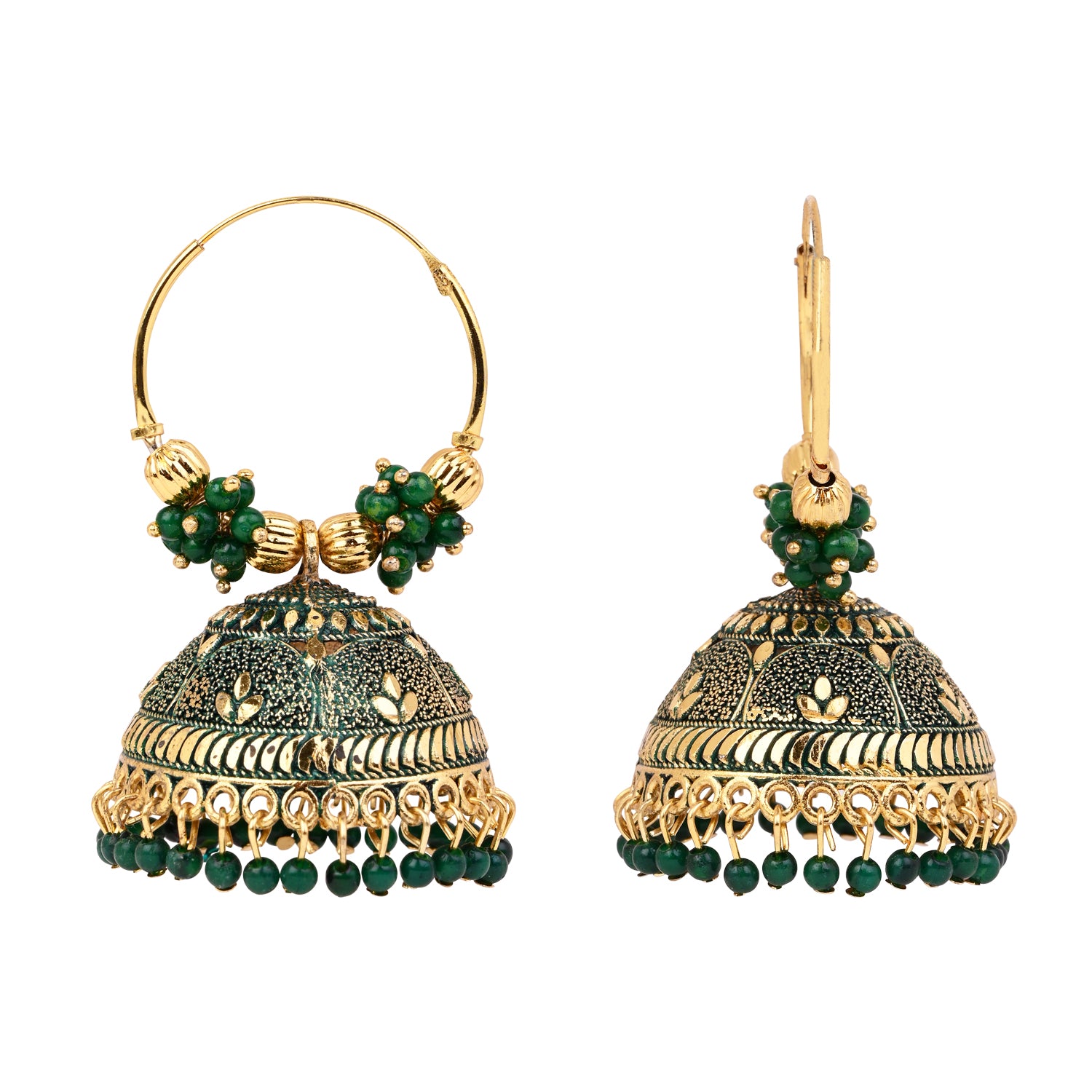 Hoop Jhumka Earrings with Green Beads