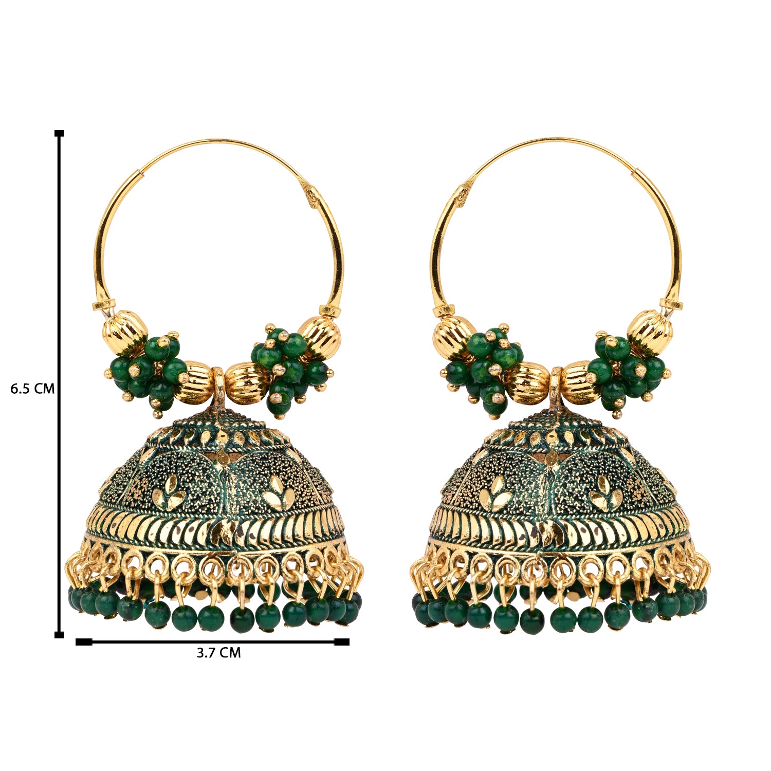 Hoop Jhumka Earrings with Green Beads