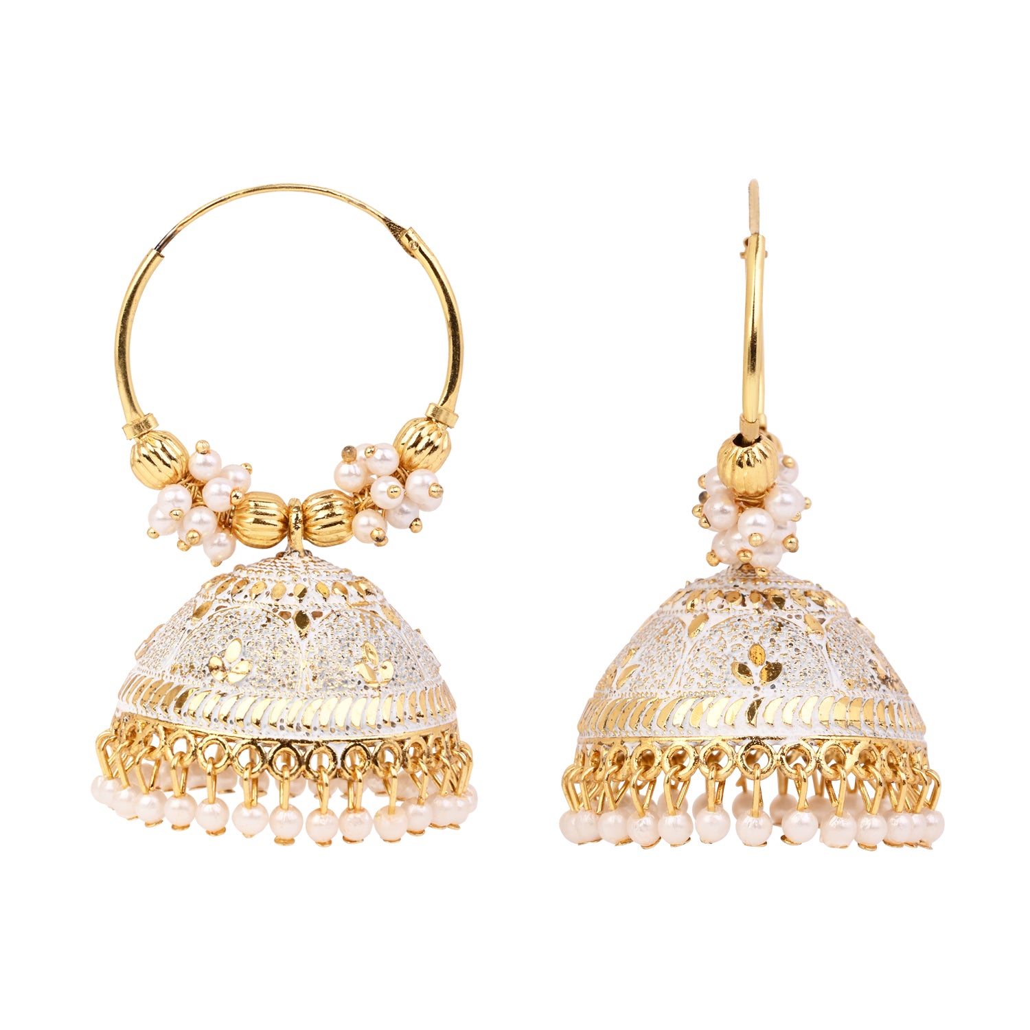 Traditional White Hoop Jhumka Earrings
