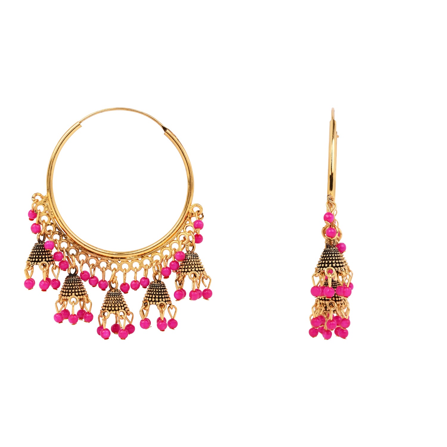 Hoop Earrings with Pink Beads