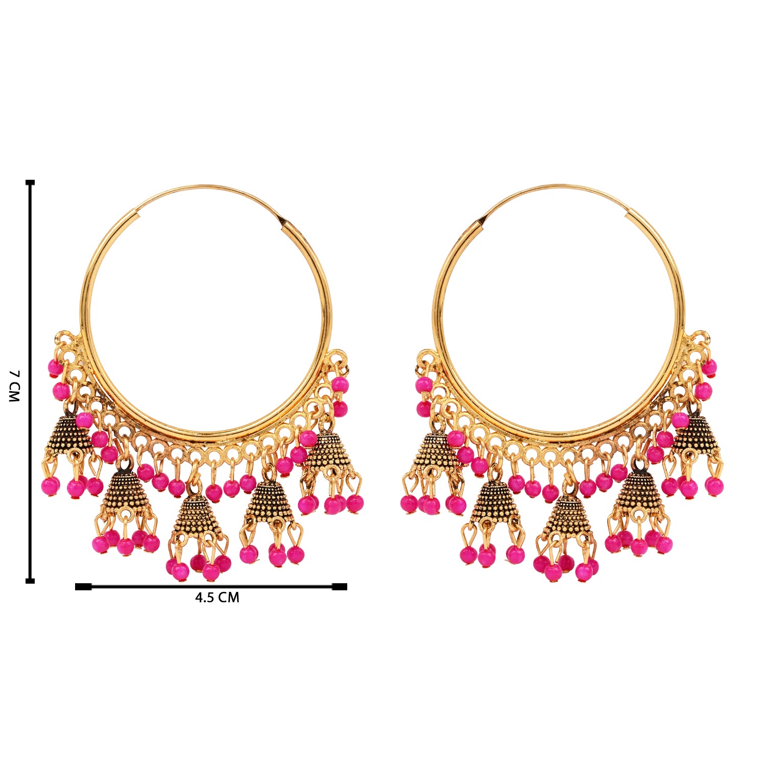 Hoop Earrings with Pink Beads