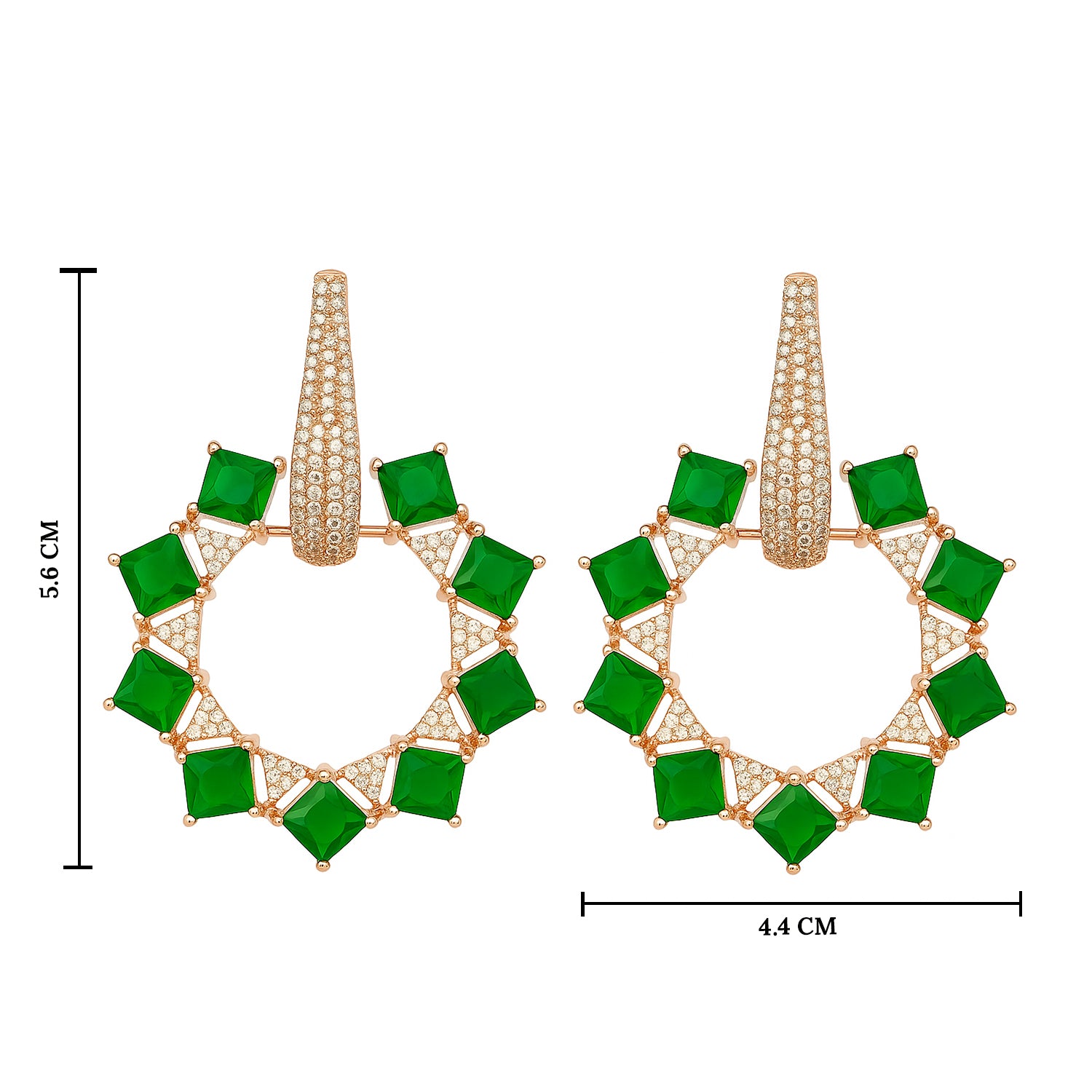 Aarika - Sparkling American Diamond Hoop Earrings with Emerald Stones