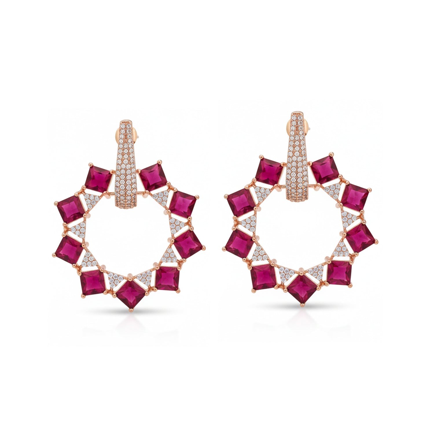 Aarika - Elegant American Diamond Hoop Earrings with Ruby Style Stones