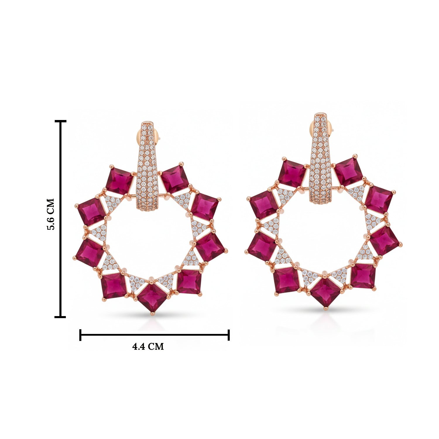 Aarika - Elegant American Diamond Hoop Earrings with Ruby Style Stones