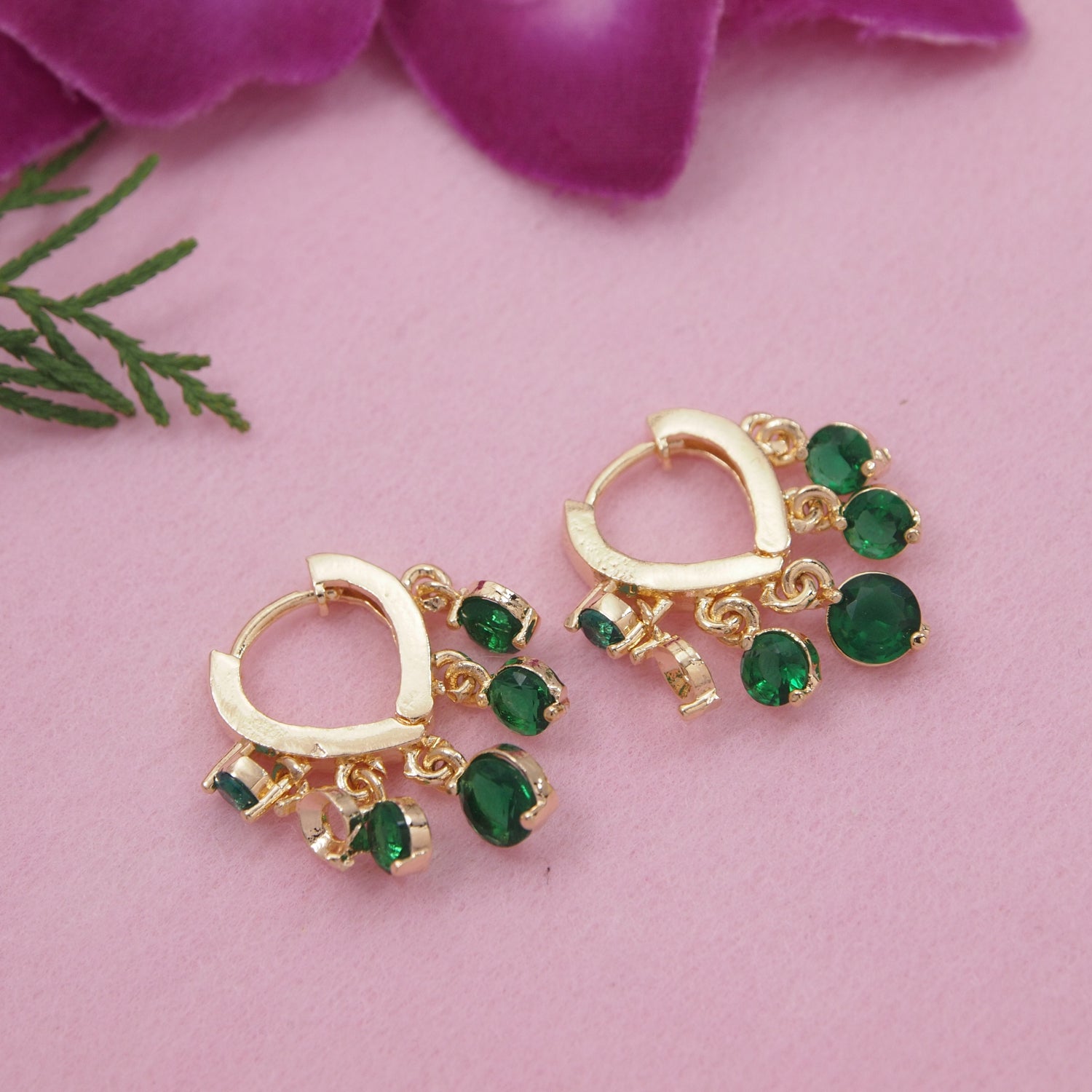 Sarvya -Mini Hoop Earrings with Emerald Inspired Stones