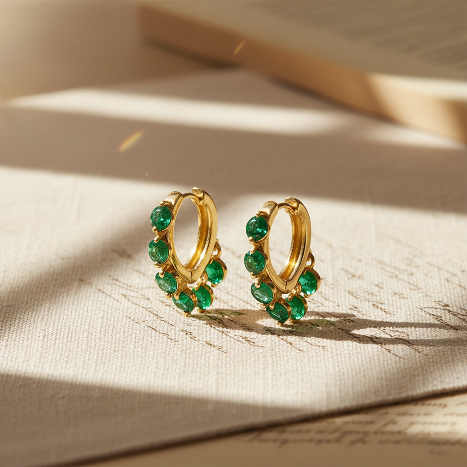 Sarvya -Mini Hoop Earrings with Emerald Inspired Stones