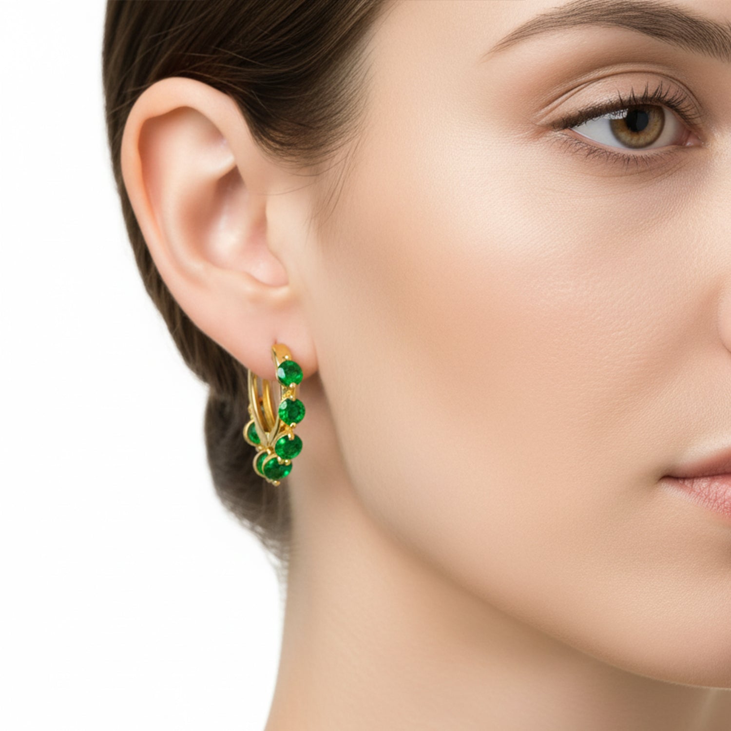 Sarvya -Mini Hoop Earrings with Emerald Inspired Stones