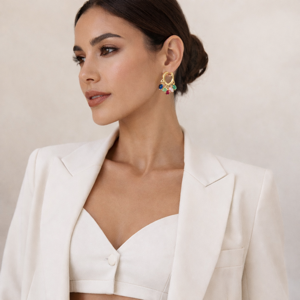 Sarvya - Multicolor Stone Hoop Earrings