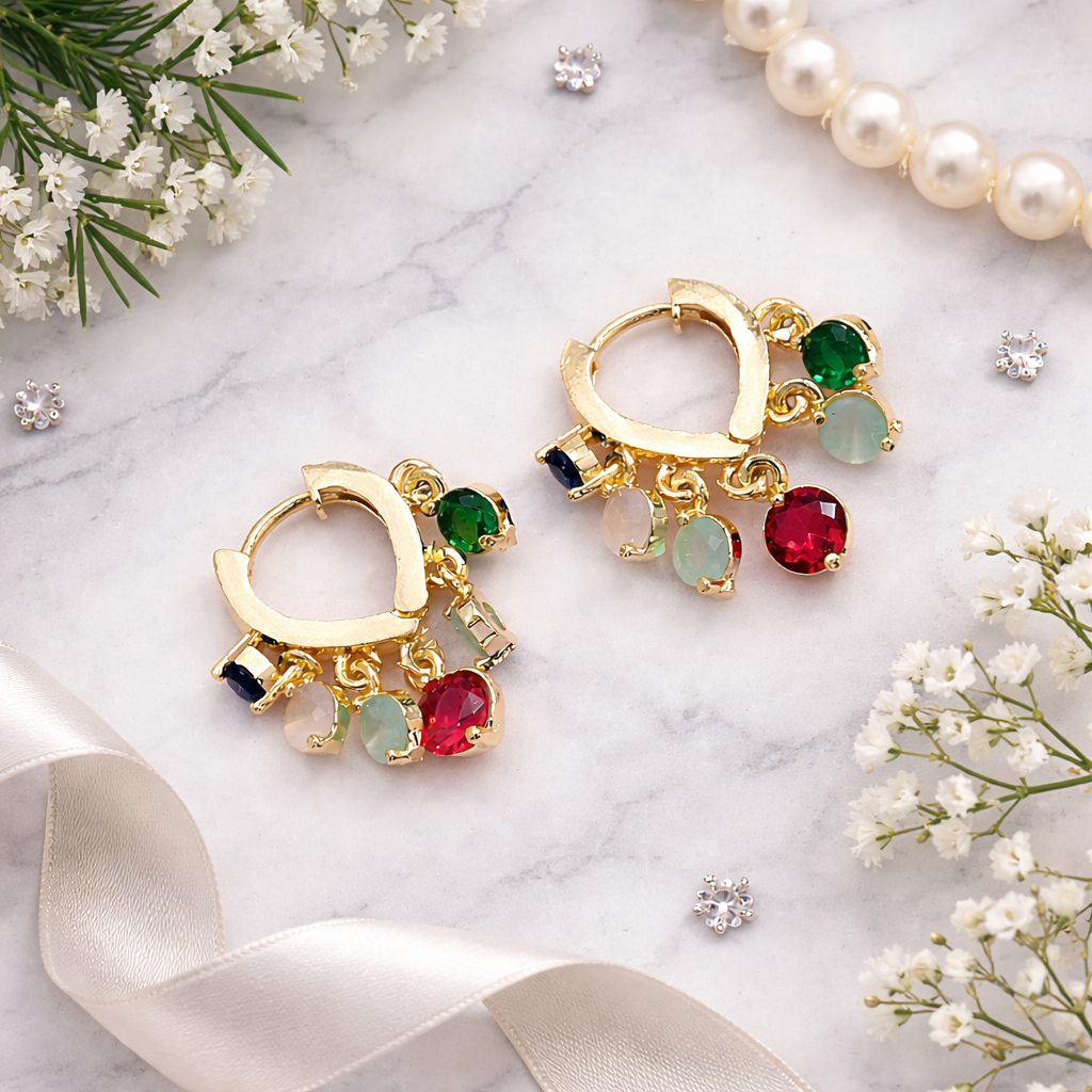 Sarvya - Multicolor Stone Hoop Earrings