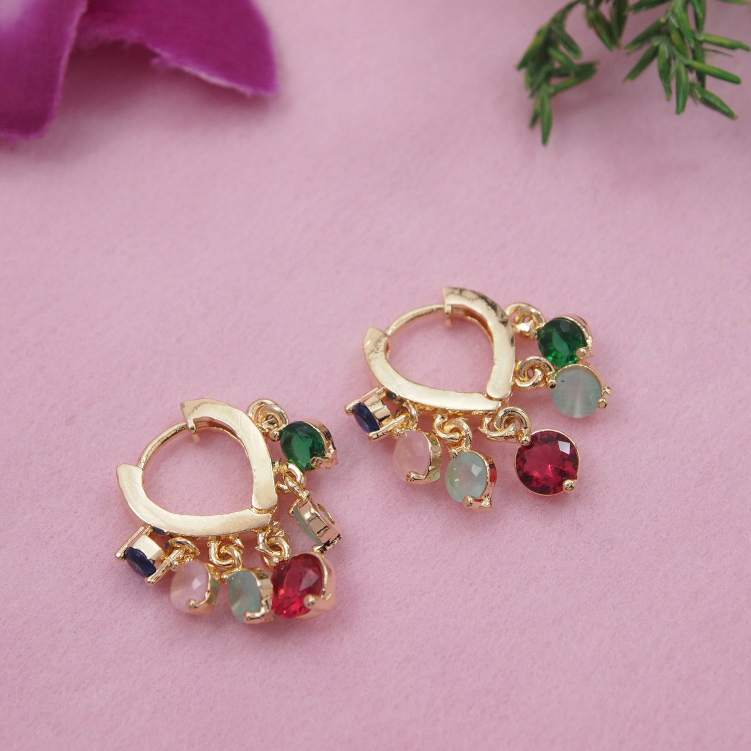 Sarvya - Multicolor Stone Hoop Earrings
