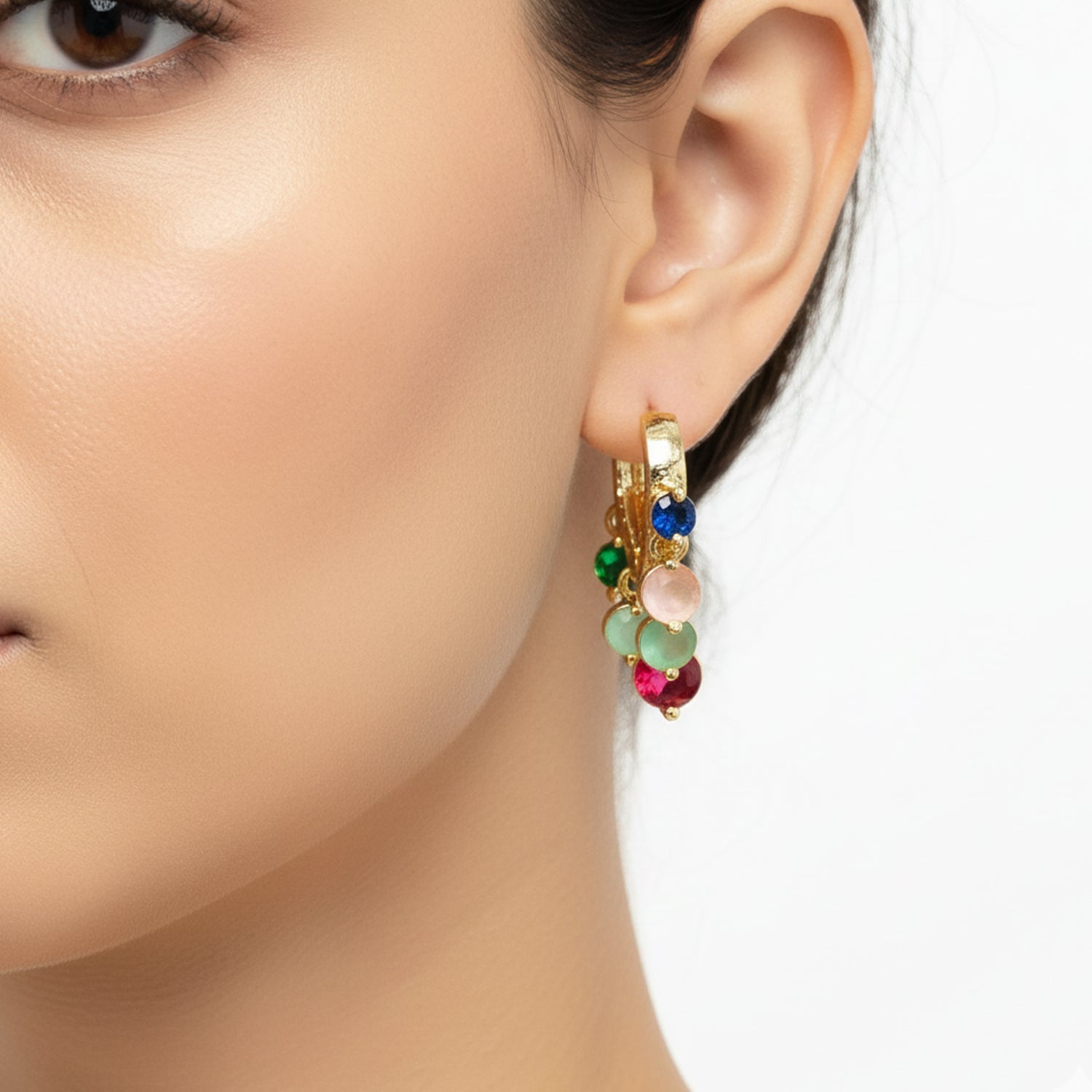 Sarvya - Multicolor Stone Hoop Earrings