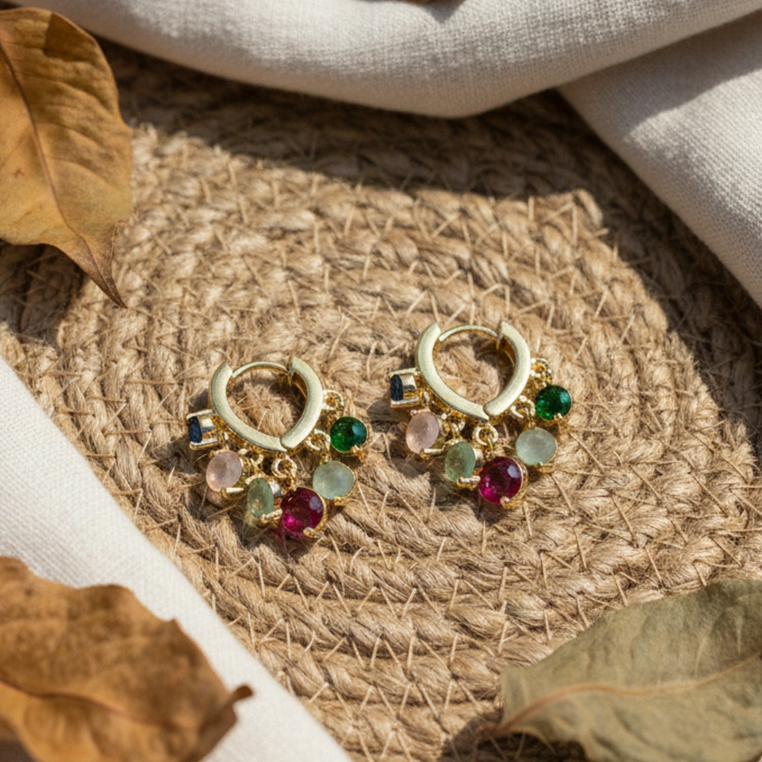 Sarvya - Multicolor Stone Hoop Earrings