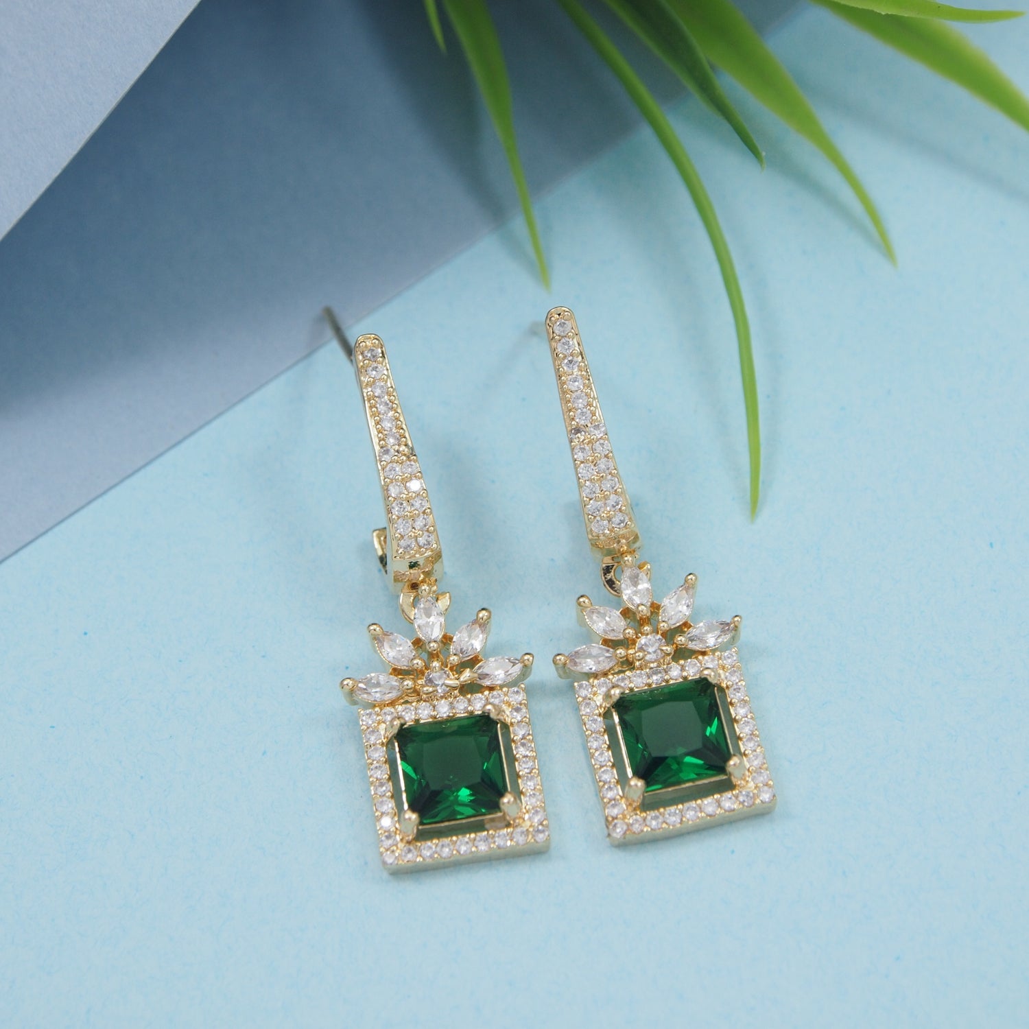 Mireya - Earrings with Emerald Style Square Stones